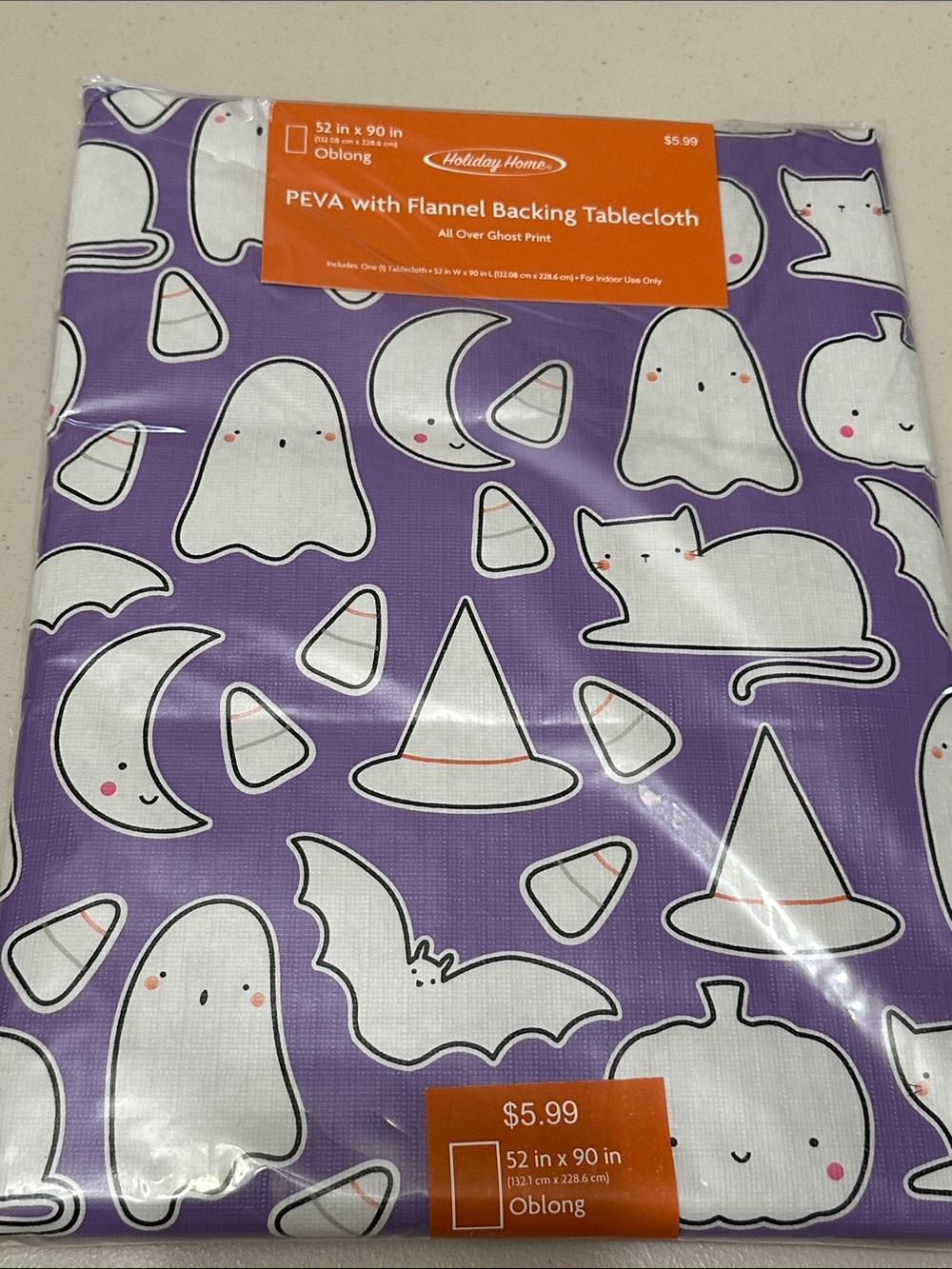 Holiday Home Purple Halloween PEVA Tablecloth with Flannel Backing